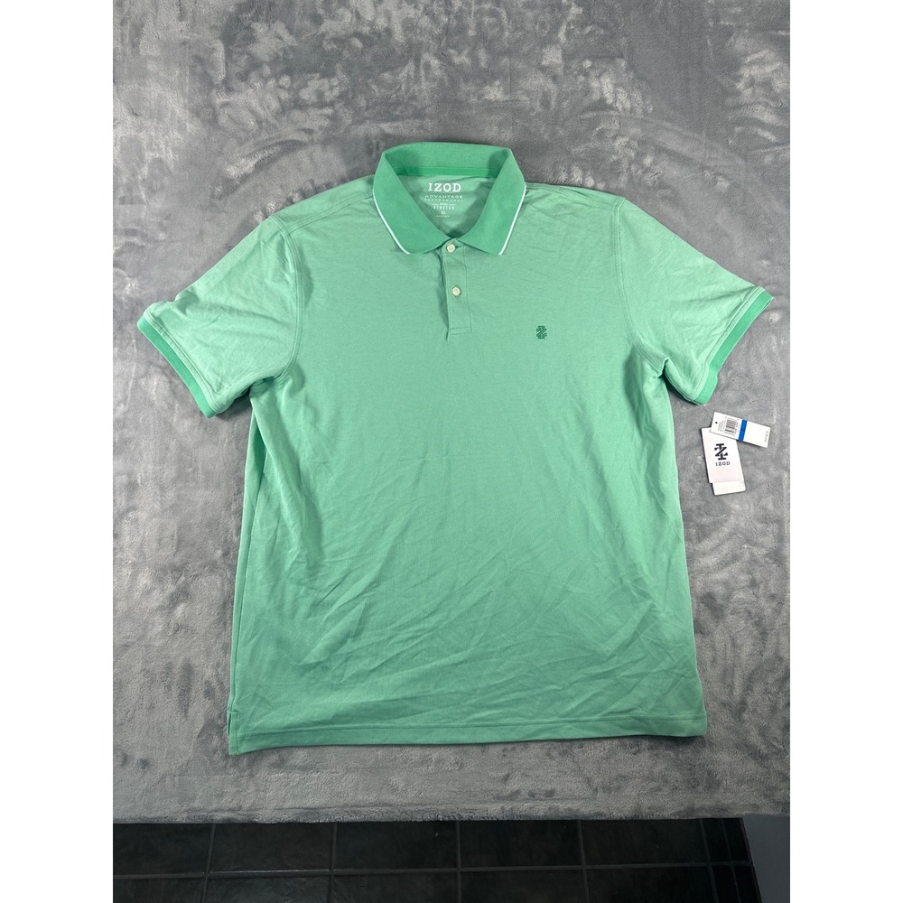 IZOD Advantage Performance Polo Shirt Mens XL Jade Cream Green Stretch